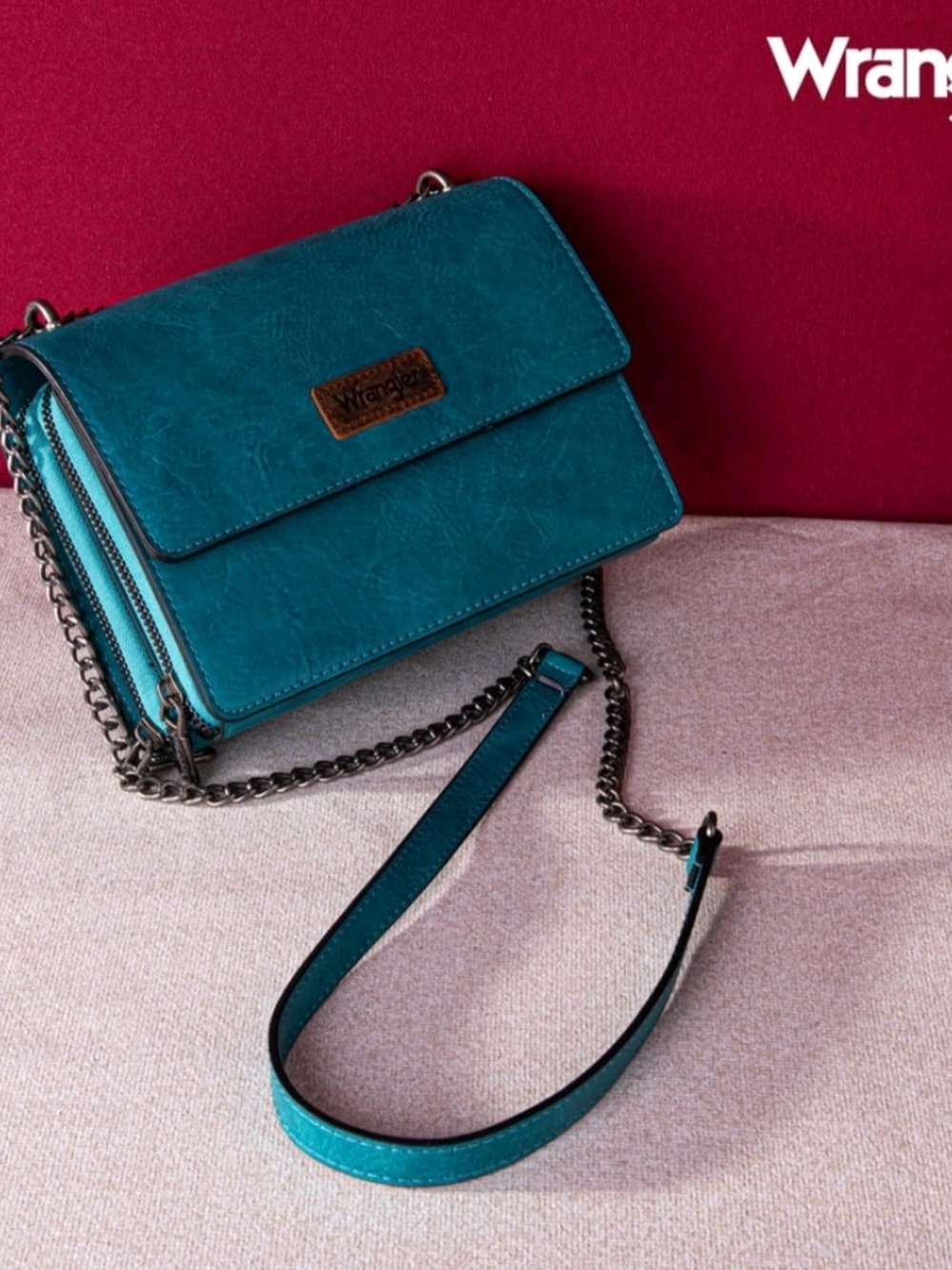 Wrangler Teal Crossbody Bag with Chain Strap NEW